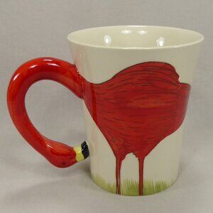 Pier 1 Tropical Flamingo Mug 3D Neck Handle Bird Coffee Cup Hand Painted Ceramic